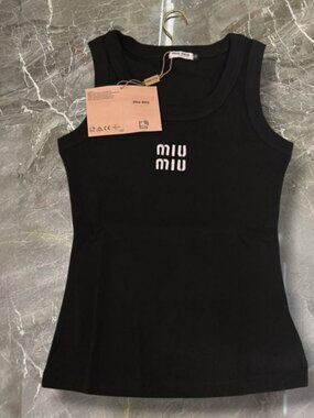 Miu Miu Black Tank Top with White Logo